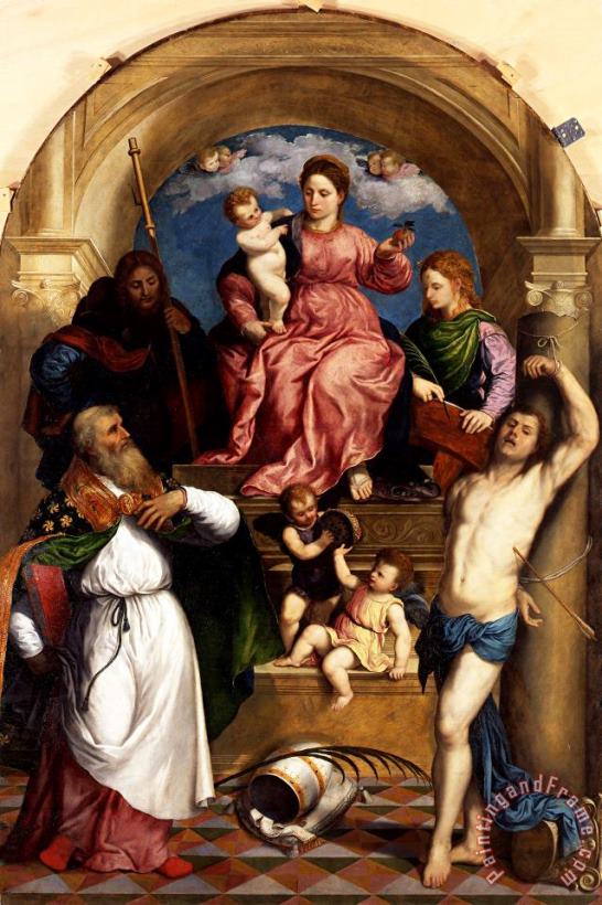 Paris Bordone Enthroned Madonna with Child And Saints Art Print