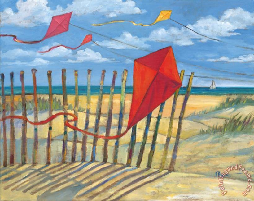 Beach Kites Red painting - Paul Brent Beach Kites Red Art Print