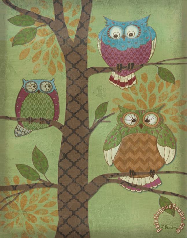 Fantasy Owls Vertical I painting - Paul Brent Fantasy Owls Vertical I Art Print