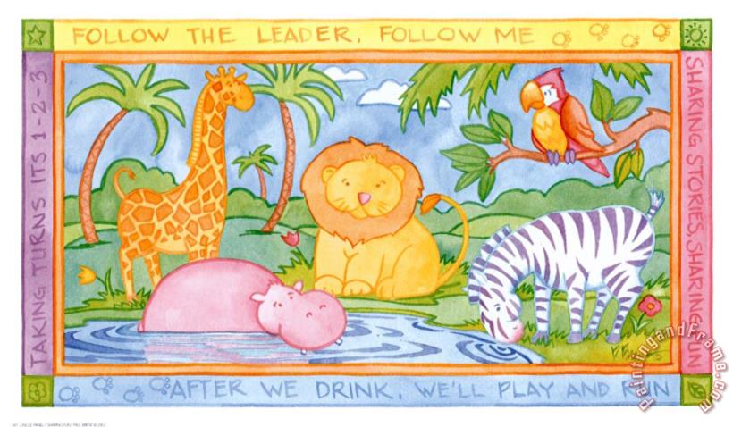 Jungle Panel I Sharing Fun painting - Paul Brent Jungle Panel I Sharing Fun Art Print