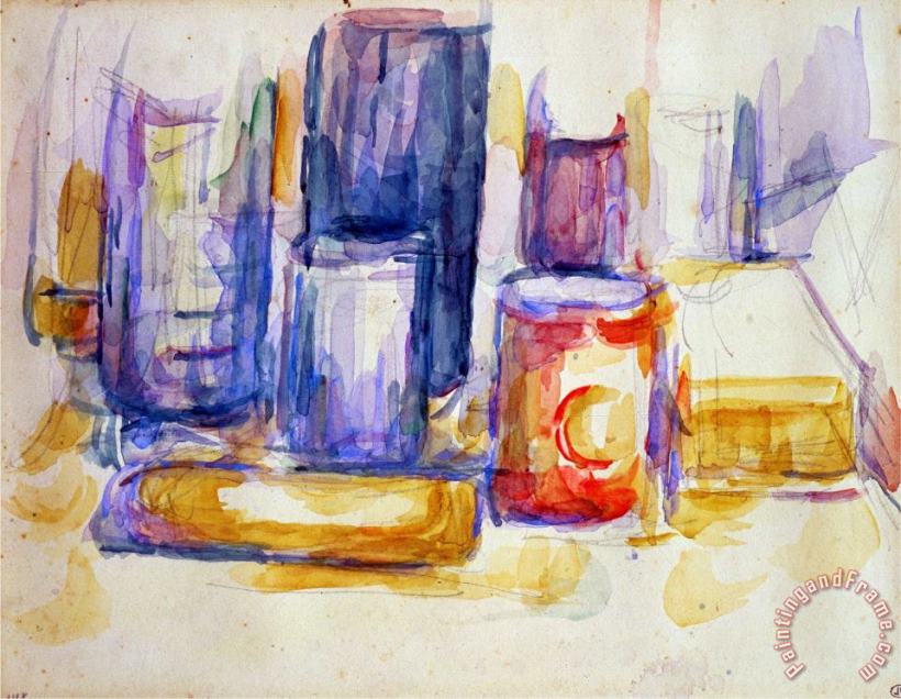 Paul Cezanne A Kitchen Table Pots And Bottles 1902 1906 Art Painting