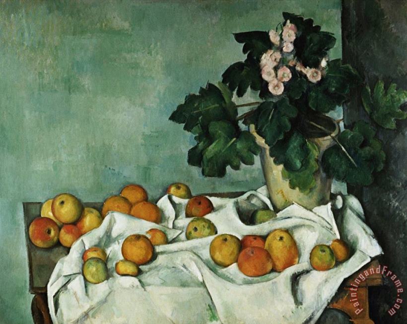 Apples And Primroses painting - Paul Cezanne Apples And Primroses Art Print