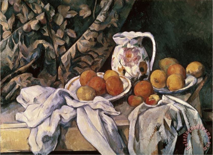 Paul Cezanne Curtain Carafe And Fruit Art Painting
