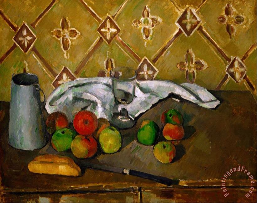 Paul Cezanne Fruits Napkin And Milk Jar Art Print