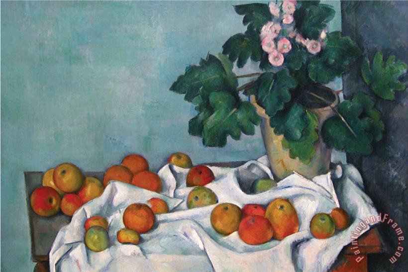 Still Life with Apples And a Pot of Primroses painting - Paul Cezanne Still Life with Apples And a Pot of Primroses Art Print