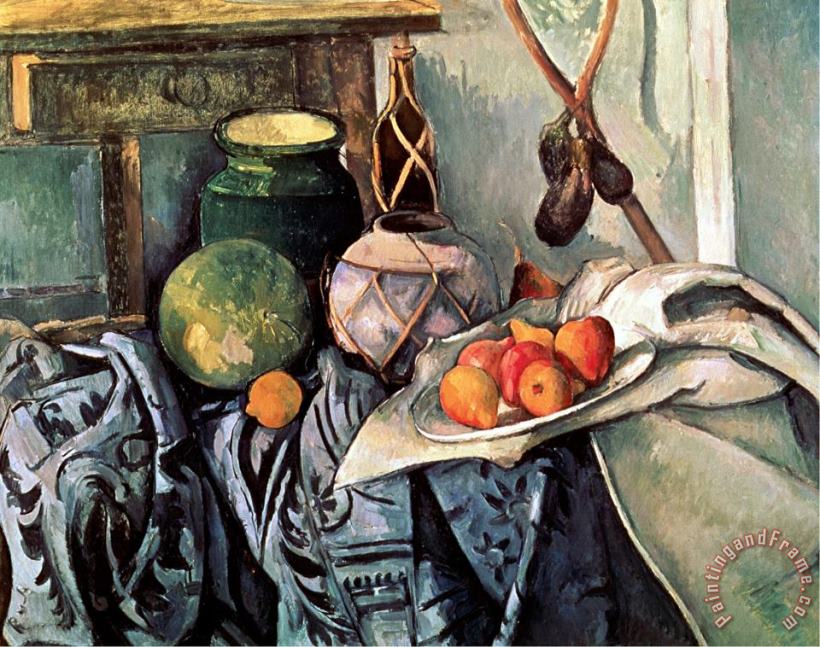 Still Life with Pitcher And Aubergines painting - Paul Cezanne Still Life with Pitcher And Aubergines Art Print