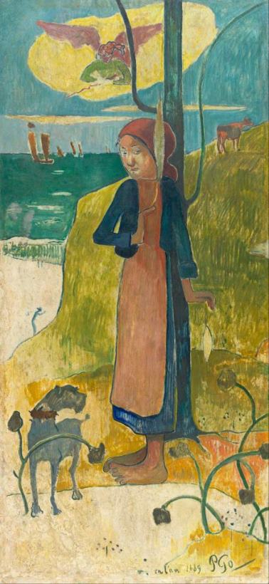 Breton Girl Spinning painting - Paul Gauguin Breton Girl Spinning Art Print