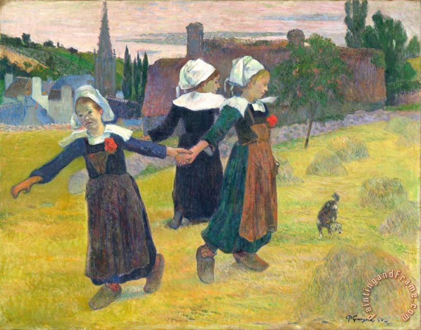Breton Girls Dancing, Pont Aven painting - Paul Gauguin Breton Girls Dancing, Pont Aven Art Print