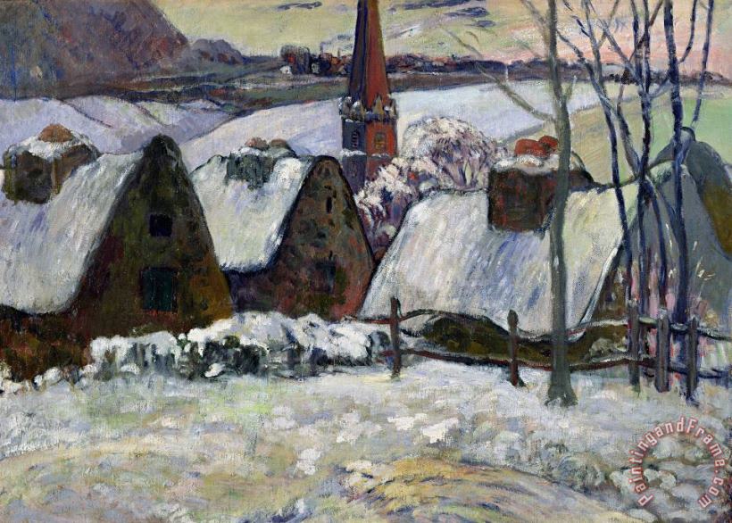 Breton village under snow painting - Paul Gauguin Breton village under snow Art Print