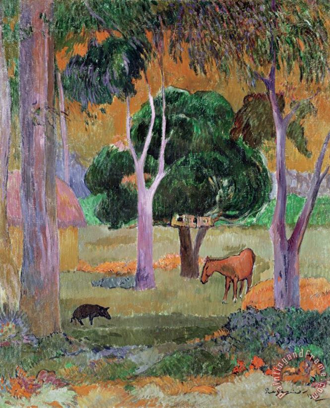 Dominican Landscape Or, Landscape with a Pig And Horse painting - Paul Gauguin Dominican Landscape Or, Landscape with a Pig And Horse Art Print