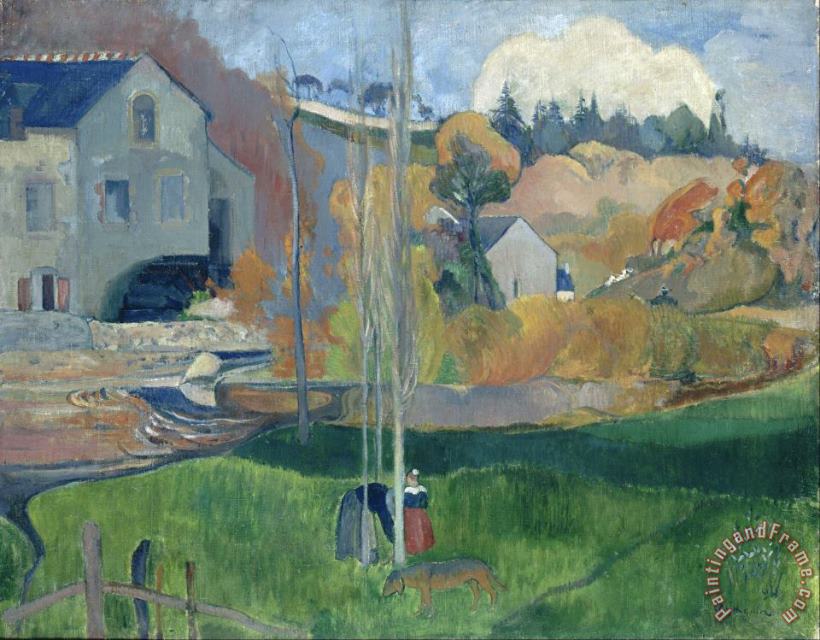 Landscape in Brittany. The David Mill painting - Paul Gauguin Landscape in Brittany. The David Mill Art Print