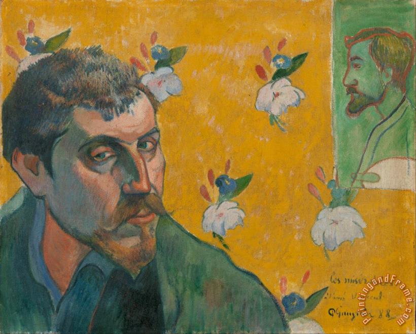 Self Portrait with Portrait of Bernard, 'les Miserables' painting - Paul Gauguin Self Portrait with Portrait of Bernard, 'les Miserables' Art Print