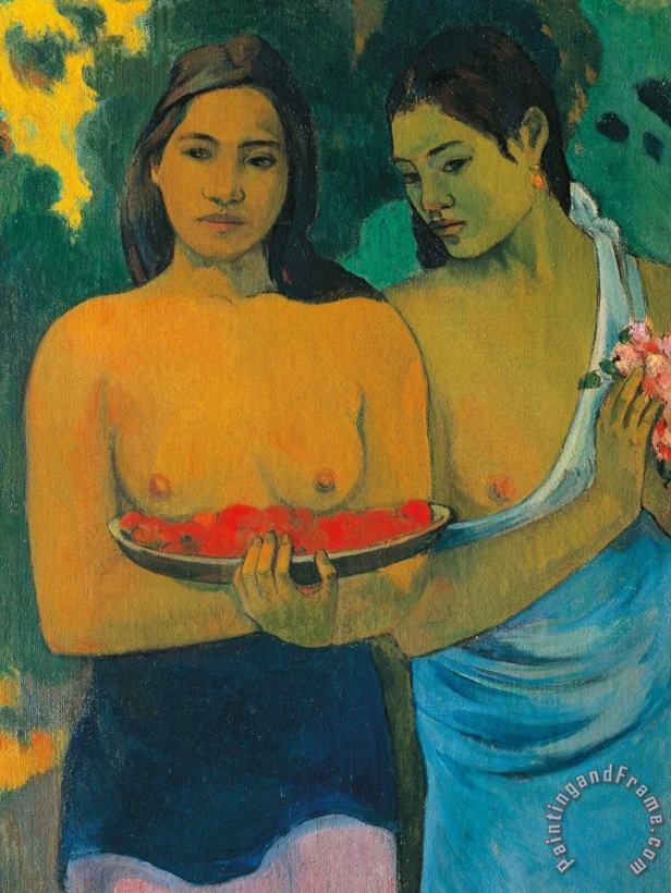 Tahiti Two Tahitian Women painting - Paul Gauguin Tahiti Two Tahitian Women Art Print