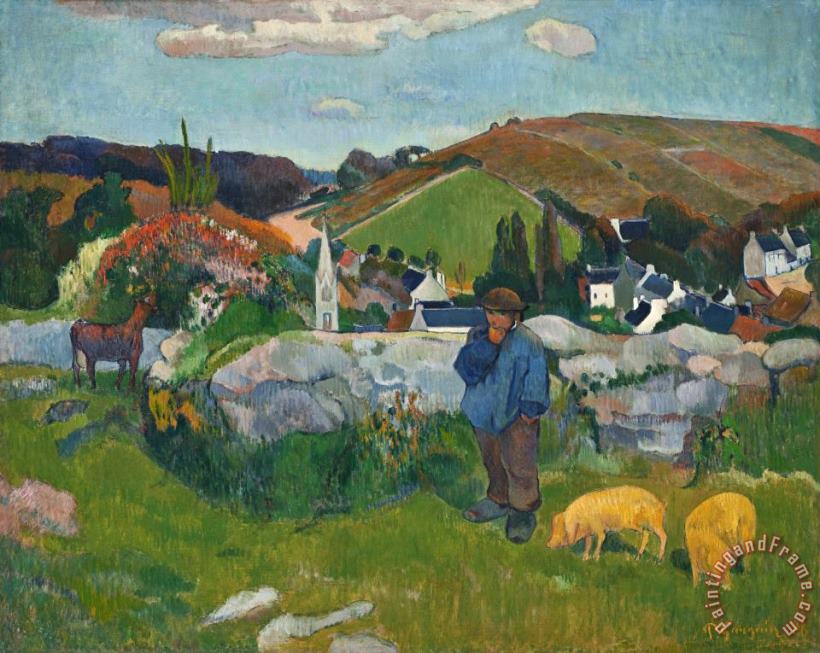 The Swineherd painting - Paul Gauguin The Swineherd Art Print