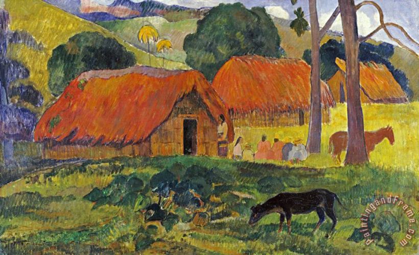 The Three Huts, Tahiti painting - Paul Gauguin The Three Huts, Tahiti Art Print