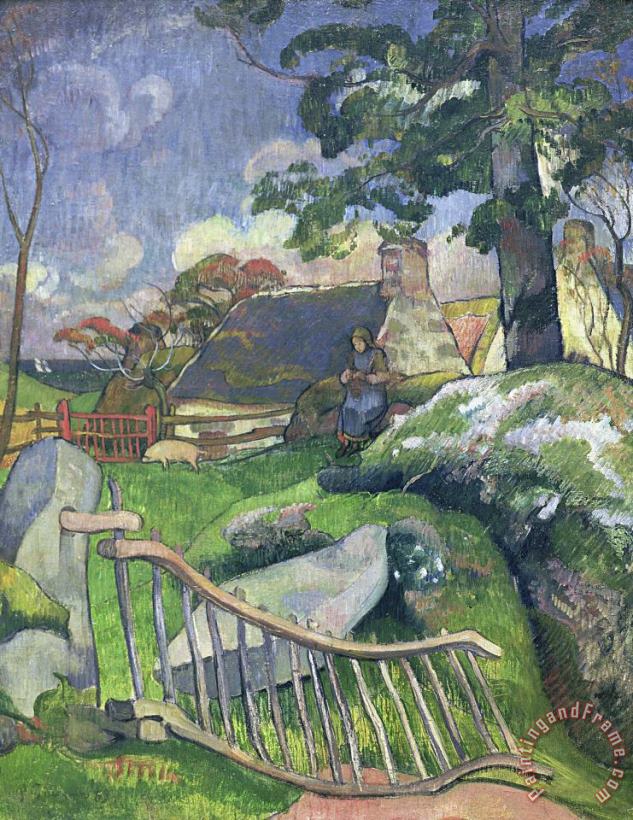 The Wooden Gate Or, The Pig Keeper painting - Paul Gauguin The Wooden Gate Or, The Pig Keeper Art Print