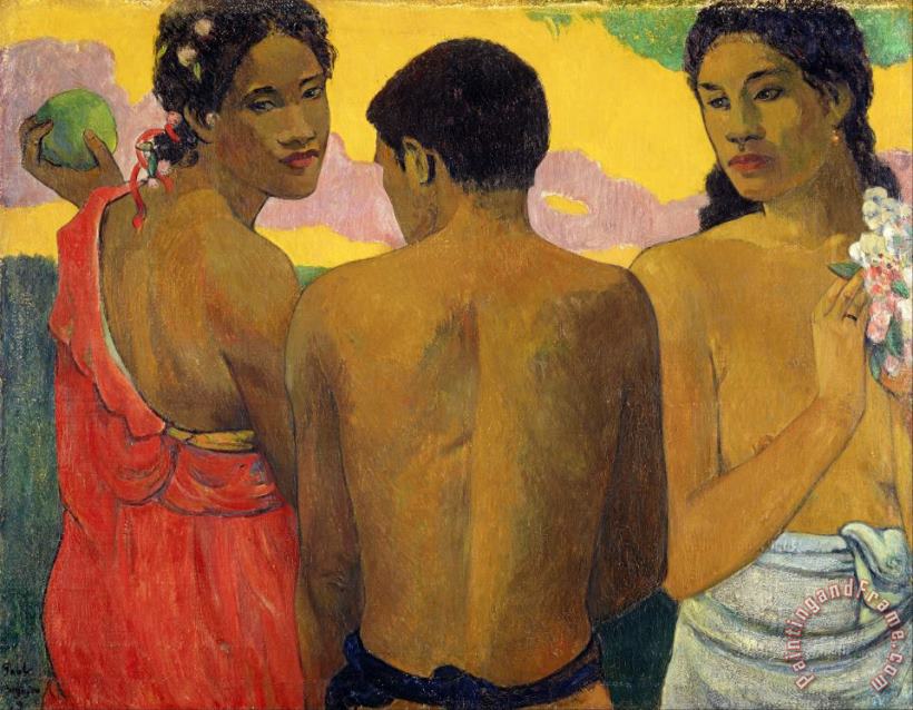 Three Tahitians painting - Paul Gauguin Three Tahitians Art Print