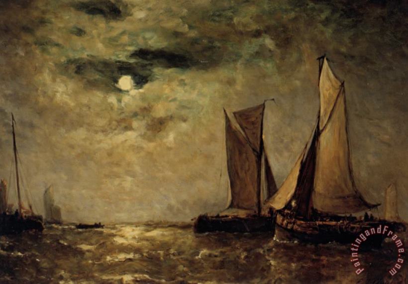 Paul Jean Clays Shipping Off The Coast in The Moonlight Art Print