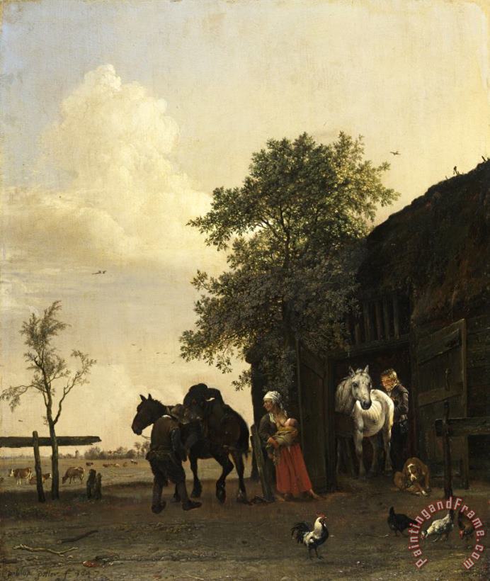 Paulus Potter Figures with Horses by a Stable Art Painting