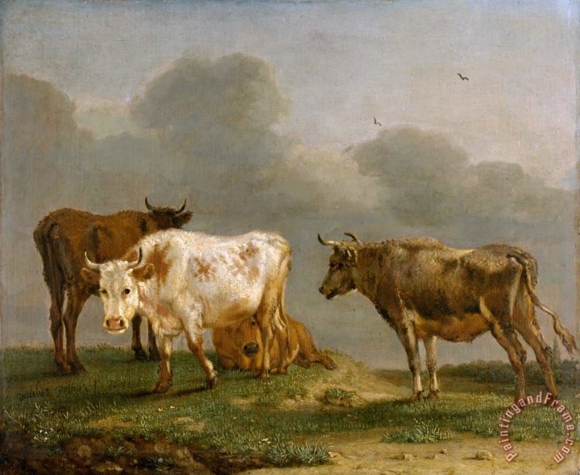 Paulus Potter Four Cows in a Meadow Art Painting