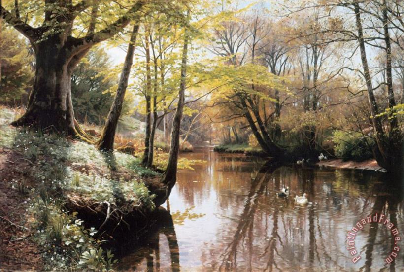 A River Landscape in Springtime painting - Peder Mork Monsted A River Landscape in Springtime Art Print