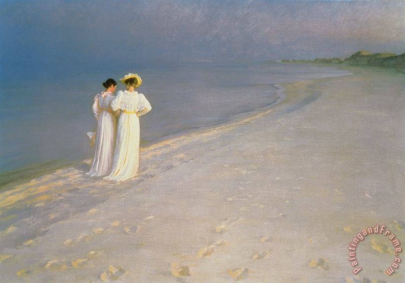 Summer Evening on the Skagen Southern Beach with Anna Ancher and Marie Kroyer painting - Peder Severin Kroyer Summer Evening on the Skagen Southern Beach with Anna Ancher and Marie Kroyer Art Print