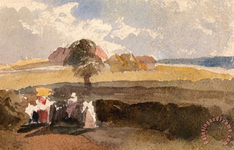Landscape Sketch with Figures in Foreground painting - Peter de Wint Landscape Sketch with Figures in Foreground Art Print