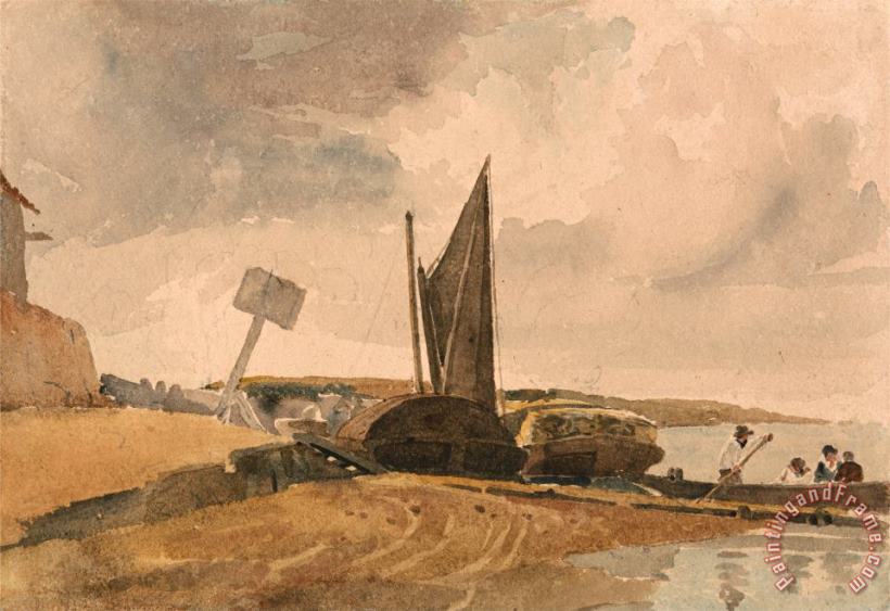 Peter de Wint Low Tide, Boat Landing Art Painting