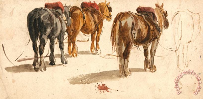 Peter de Wint Three Cart Horses in Traces Art Painting