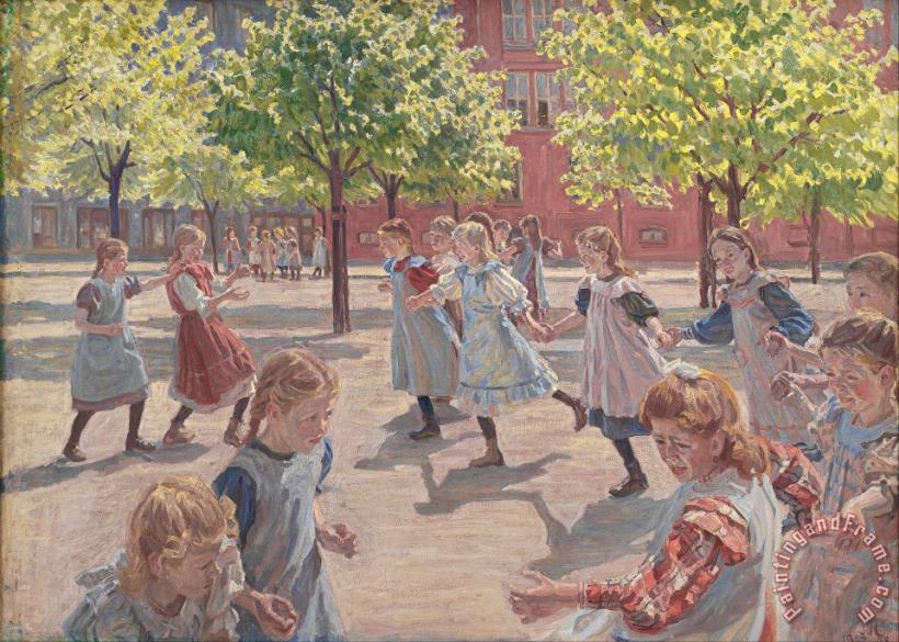Playing Children, Enghave Square painting - Peter Hansen Playing Children, Enghave Square Art Print
