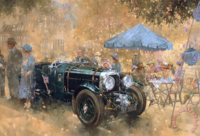 Garden party with the Bentley painting - Peter Miller Garden party with the Bentley Art Print