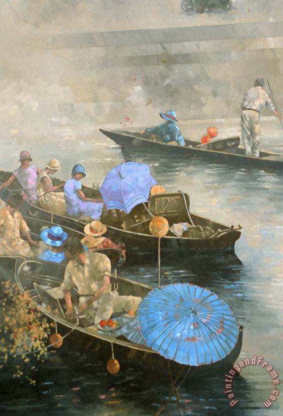 Punts on the Wey at Brooklands painting - Peter Miller Punts on the Wey at Brooklands Art Print