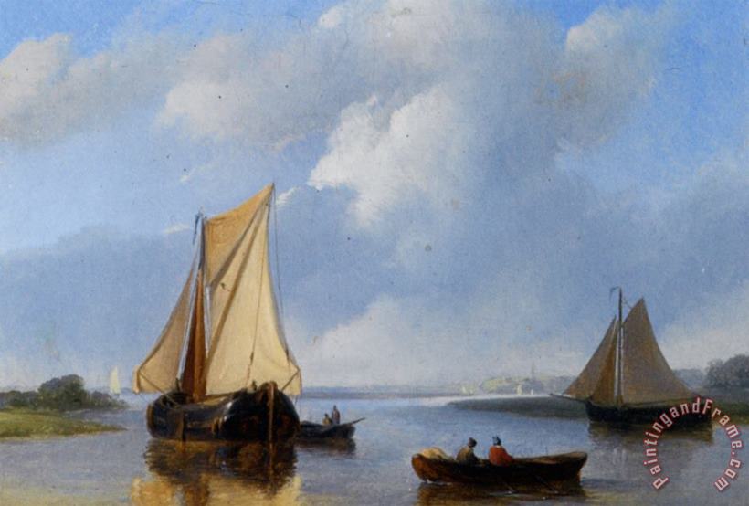 Shipping in a Calm painting - Petrus Jan Schotel Shipping in a Calm Art Print