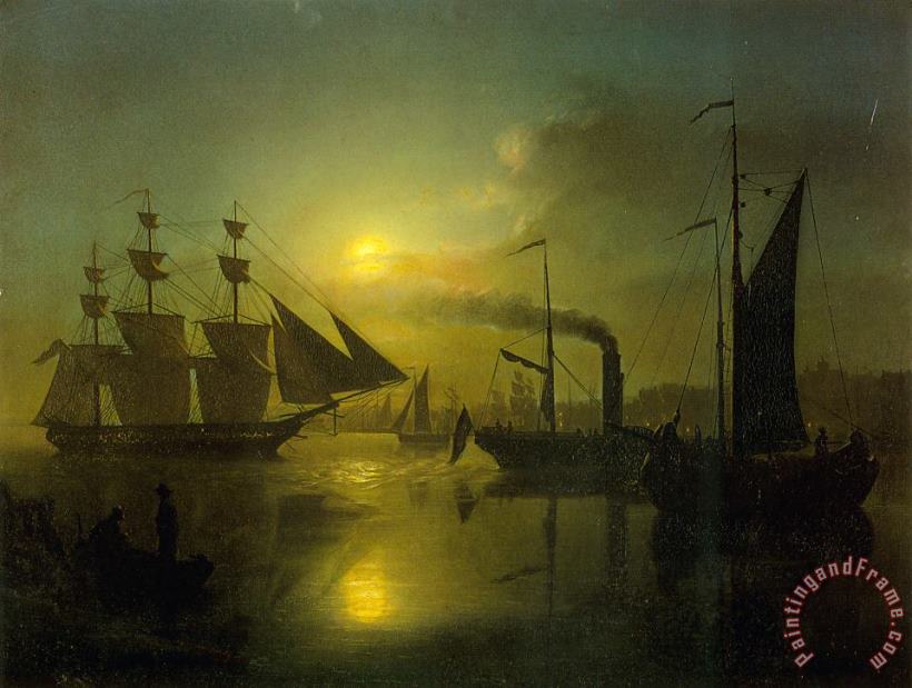 Petrus Van Schendel The Moonlit Harbour Art Painting