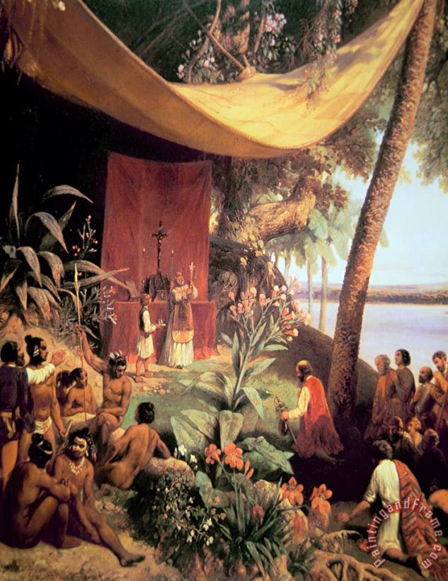 Pharamond Blanchard The first Mass held in the Americas Art Painting