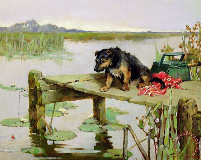Terrier - Fishing painting - Philip Eustace Stretton Terrier - Fishing Art Print