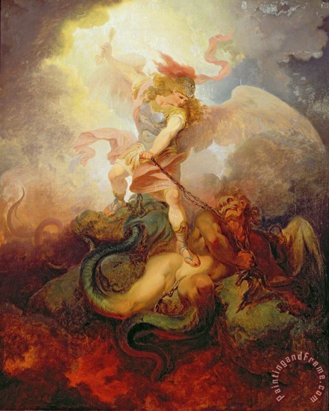 The Angel Binding Satan painting - Philip James de Loutherbourg The Angel Binding Satan Art Print