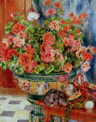 Pierre Auguste Renoir Geraniums and Cats