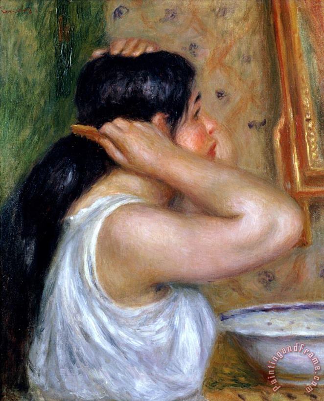 Girl Combing her Hair painting - Pierre Auguste Renoir Girl Combing her Hair Art Print