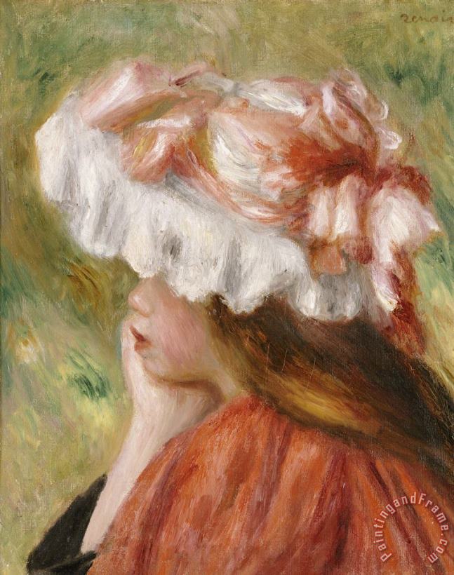 Pierre Auguste Renoir Head of a Young Girl in a Red Hat Art Print
