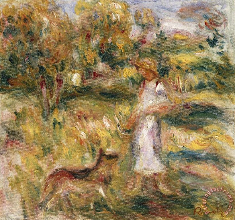 Landscape with a Woman in Blue painting - Pierre Auguste Renoir Landscape with a Woman in Blue Art Print