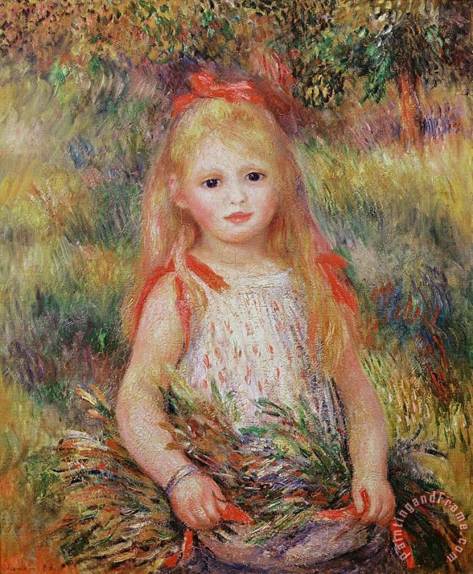 Little Girl Carrying Flowers painting - Pierre Auguste Renoir Little Girl Carrying Flowers Art Print