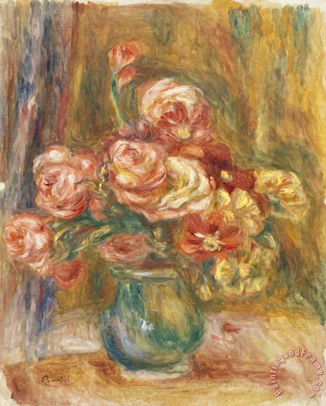 Pierre Auguste Renoir Vase of Roses Art Painting