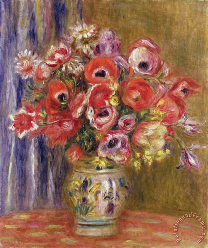 Pierre Auguste Renoir Vase of Tulips And Anemones Art Print