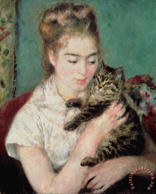 Woman with a Cat painting - Pierre Auguste Renoir Woman with a Cat Art Print