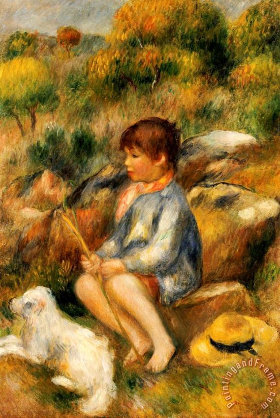 Young Boy by a Brook painting - Pierre Auguste Renoir Young Boy by a Brook Art Print