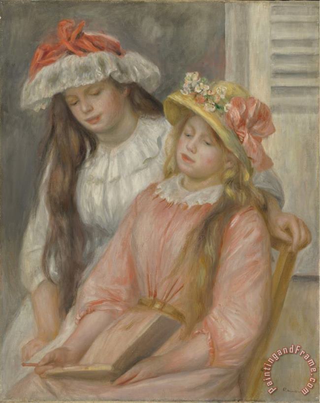 Young Girls Looking at an Album painting - Pierre Auguste Renoir Young Girls Looking at an Album Art Print