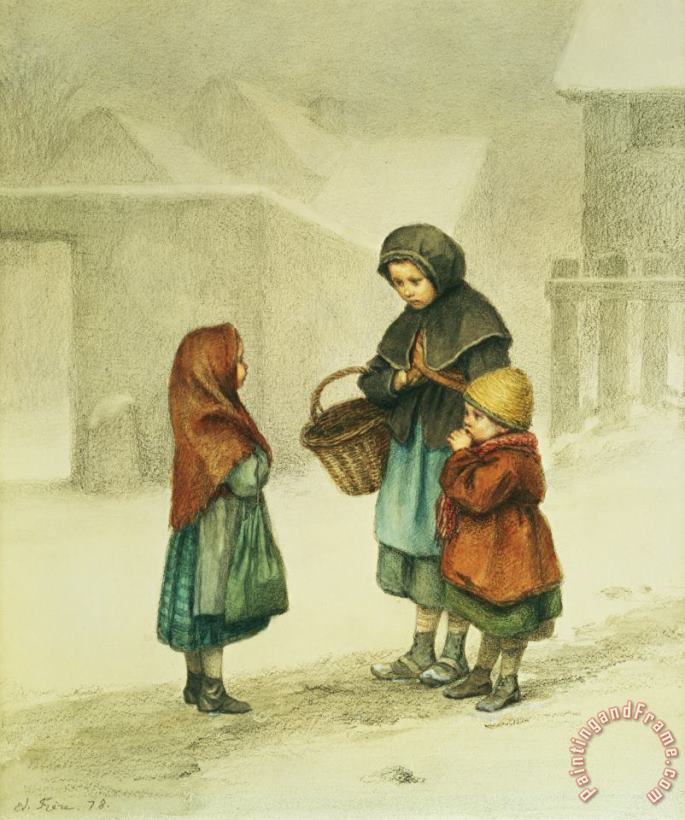 Conversation In The Snow painting - Pierre Edouard Frere Conversation In The Snow Art Print