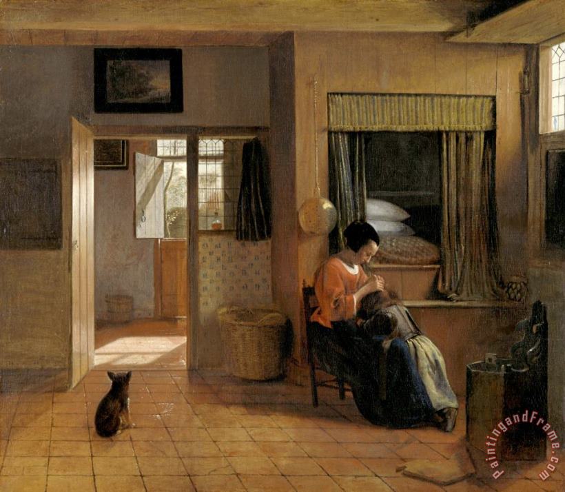 Pieter de Hooch A Mother Delousing Her Child's Hair, Known As 'a Mother's Duty' Art Painting
