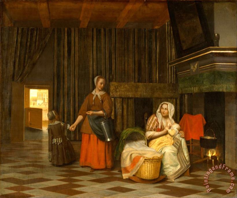 Pieter de Hooch Woman And Child with Serving Maid Art Painting